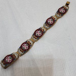Vintage Micro Mosaic Tile Brass Panel Bracelet  7.5"